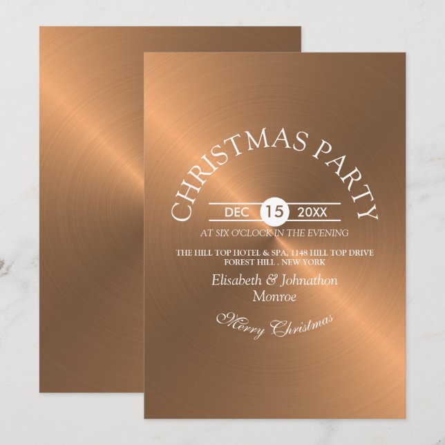 Elegante Rose Gold Weihnachten Party Einladung (Vorne/Hinten)