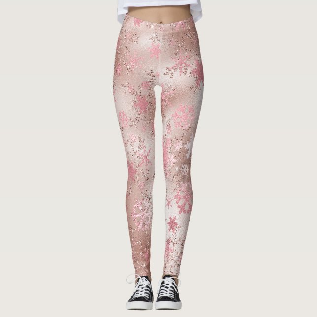 Elegante Rose Gold Weihnachten Snowflake Muster Leggings (Vorderseite)
