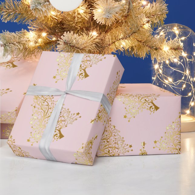 Elegante Rose Gold Weihnachtsbaum Muster Geschenkpapier (Feiertage)