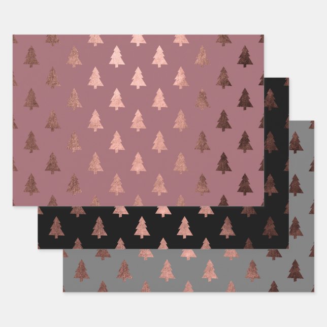 Elegante Rose Gold Weihnachtsbaumstruktur Geschenkpapier Set (Set)