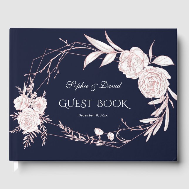 Elegante Rose Gold Weiße Blume Geometrische Hochze Gästebuch (Vorderseite)