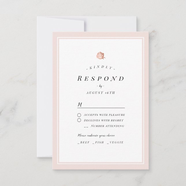 Elegante Rose Goldblütenhochzeit minimalistisch Ho RSVP Karte (Vorderseite)