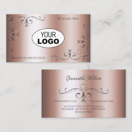 Elegante Rose Golden Silver Verziert Corners Logo  Visitenkarte