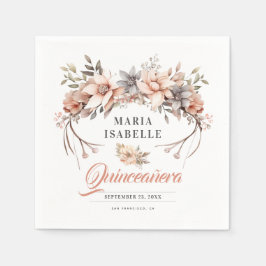 Elegante Rose Goldene Blütenkrone Quinceañera Part Serviette