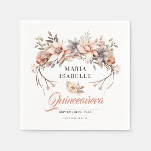 Elegante Rose Goldene Blütenkrone Quinceañera Part Serviette