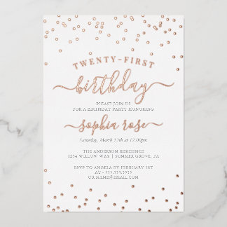 Elegante Rose Goldene Foil Kalligraphie 21. Geburt Folieneinladung