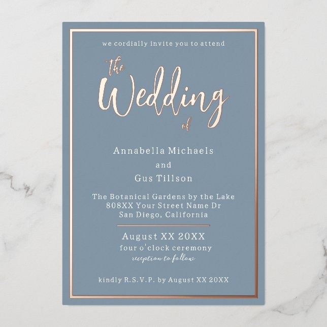 Elegante Rose Goldene Fossilien Folieneinladung (Vorderseite)