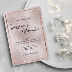 Elegante Rose Goldene Glitzer Hochzeit Einladung