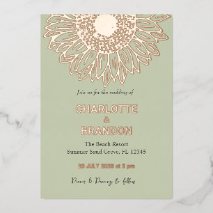 Elegante Rose Goldene Sonnenblume Hochzeit Folieneinladung