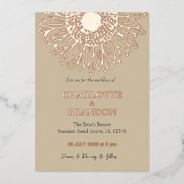 Elegante Rose Goldene Sonnenblume Hochzeit Folieneinladung