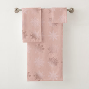 Elegante Rose Goldenes Schneeflockenmuster Badhandtuch Set
