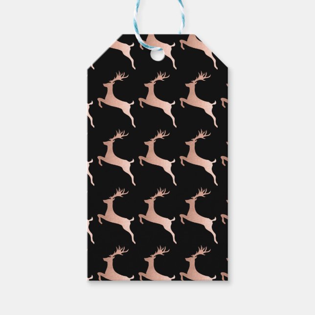 Elegante Rose Goldenes Schwarzes Weihnachtsbaummus Geschenkanhänger (Vorderseite)