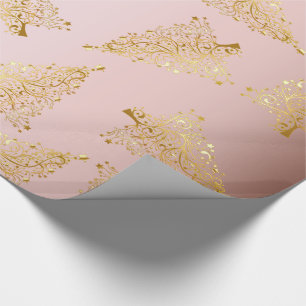 Elegante Rose Goldenes Weihnachtsbaummuster Geschenkpapier