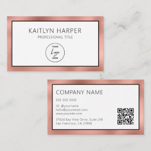 Elegante Rose-Goldfolie mit Logo und QR-Code Visitenkarte