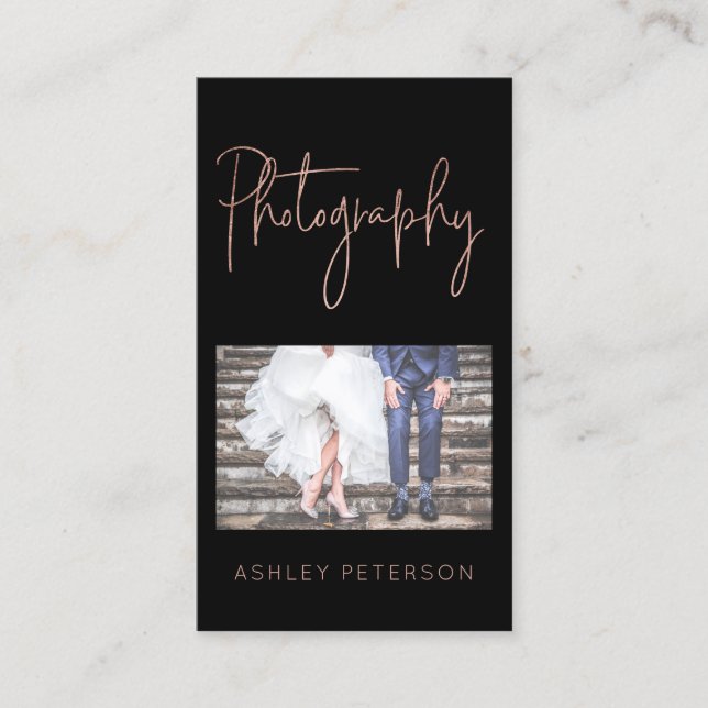 Elegante Rose Goldfotografie minimale Typografie Visitenkarte (Vorderseite)