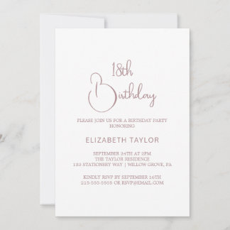 Elegante Rose Goldkalligraphie 18. Geburtstag Einladung