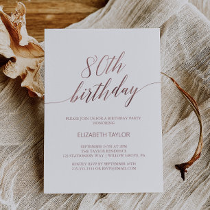 Elegante Rose Goldkalligraphie 80. Geburtstag Einladung