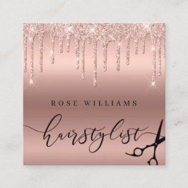 Elegante Rose Goldschere Glitzer Haarstylist Quadratische Visitenkarte