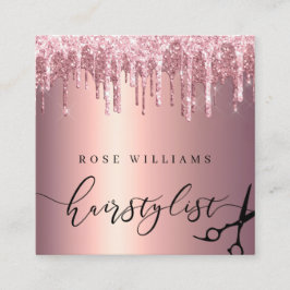Elegante Rose Goldschere Glitzer Haarstylist Quadratische Visitenkarte