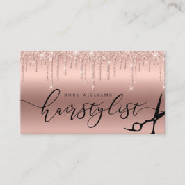 Elegante Rose Goldschere Glitzer-Haarstylist squ Visitenkarte