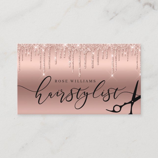 Elegante Rose Goldschere Glitzer-Haarstylist squ Visitenkarte (Vorderseite)
