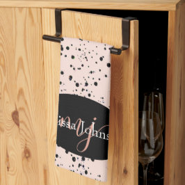 Elegante Rose Goldschrift auf Schwarze Küche bis Geschirrtuch