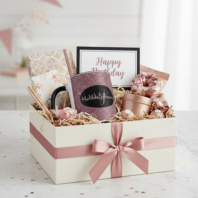 Elegante Rose Goldschrift auf schwarzer Tasse (Von Creator hochgeladen)