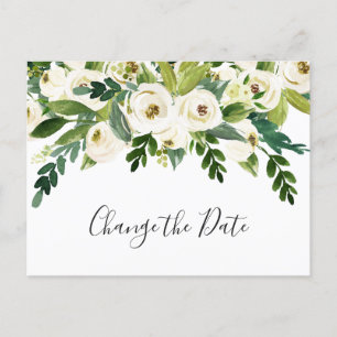 Elegante Rose Grüne Hochzeit ändern das Datum Ankündigungspostkarte