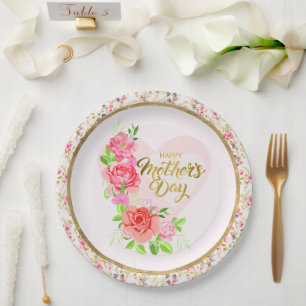 Elegante Rose Herz Happy Mother’s Day Party Pappteller