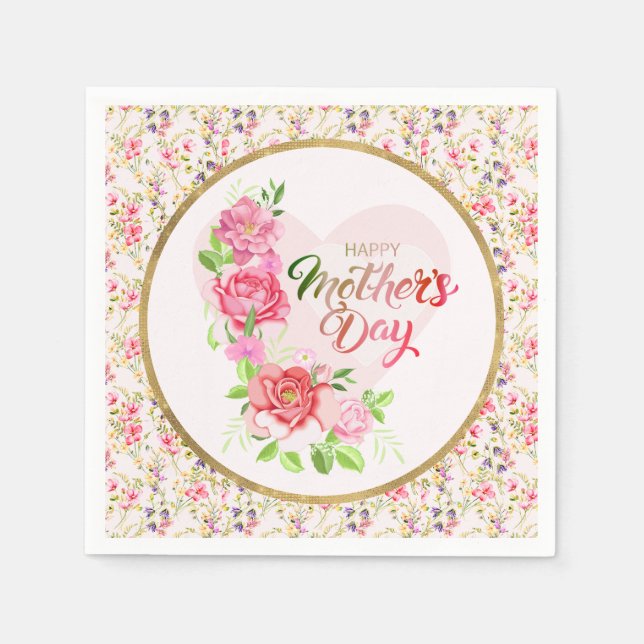 Elegante Rose Herz Happy Mother’s Day Party Serviette (Vorderseite)
