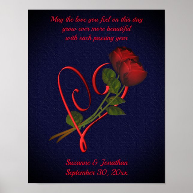 Elegante Rose Herzenssehen oder Jubiläum Poster (Vorne)