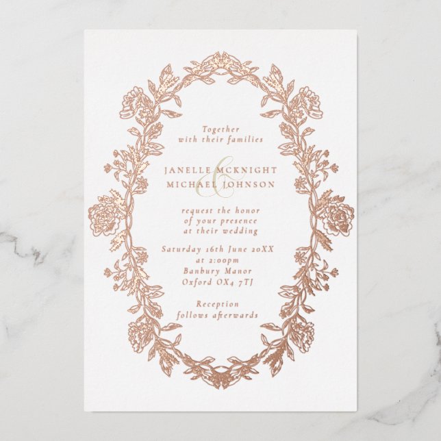 Elegante Rose Hochzeit am Roten Meer Folieneinladung (Vorderseite)