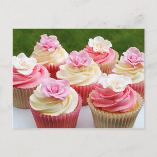 Elegante Rose Hochzeit Cupcakes Postkarte