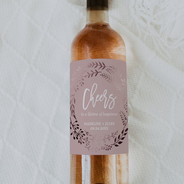 Elegante Rose Hochzeit Gold und Pink "Cheers" Weinetikett (Von Creator hochgeladen)