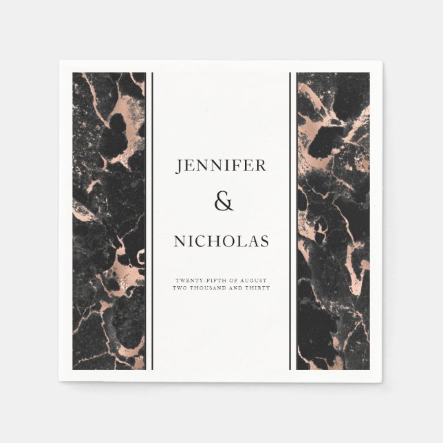 Elegante Rose Hochzeit in Gold und Schwarz Serviette (Vorderseite)