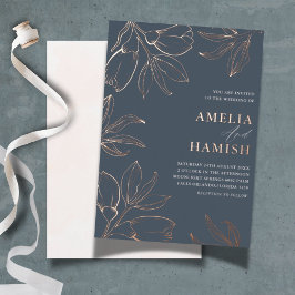 Elegante Rose Hochzeit mit Blumen und Gold Folieneinladung