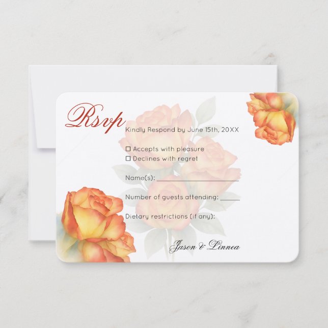 Elegante Rose Hochzeitswasser Pastel Petals RSVP Karte (Vorderseite)