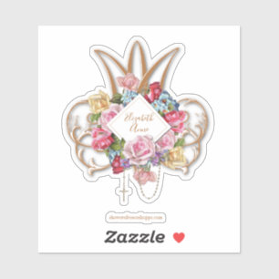 Elegante Rose Holy Rosary Marian Monogram Aufkleber