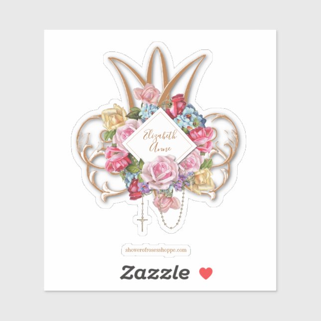 Elegante Rose Holy Rosary Marian Monogram Aufkleber (Blatt)