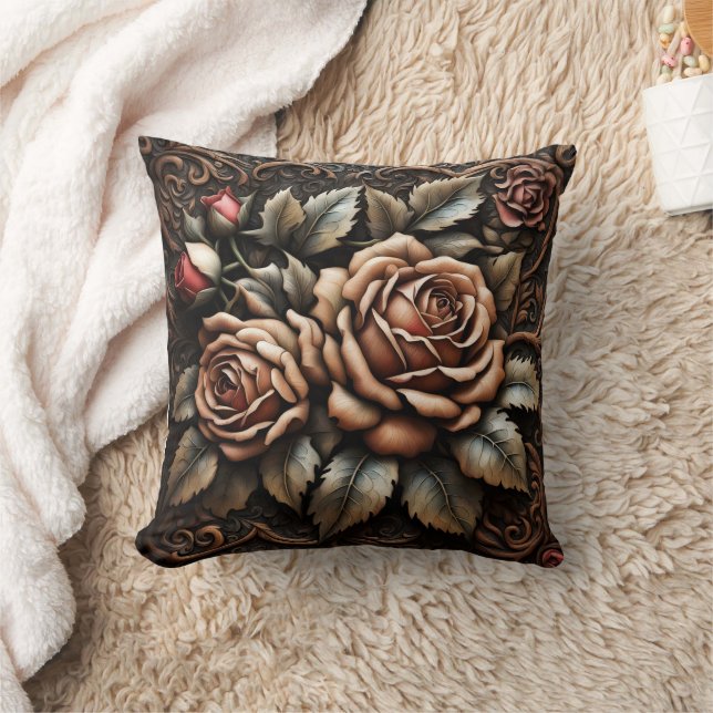 Elegante Rose im aufwändig gearbeiteten Design Kissen (Decke)