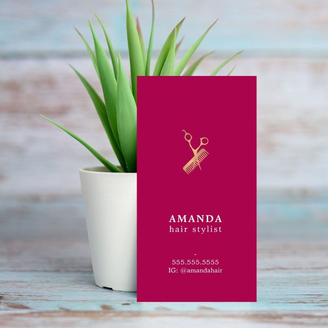 Elegante Rose Imitate Goldschere Comb Fairstylist Visitenkarte (Von Creator hochgeladen)