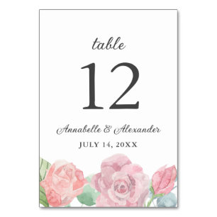 Elegante Rose in Aquarellfarben. Luxuriöse Hochzei Tischnummer