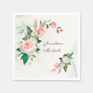 Elegante Rose in Weiß und Rosa Ölfarbe Hochzeit Serviette