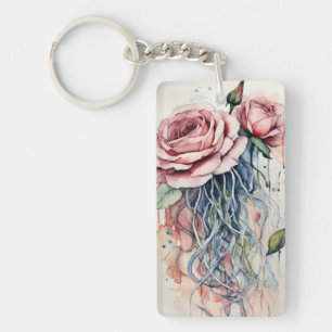 Elegante Rose Jellyfish Watercolor Schlüsselanhäng Schlüsselanhänger