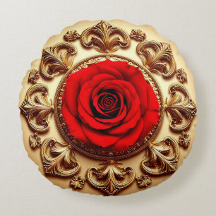 Elegante Rose mit aufwendigem dekorativem Rahmen Rundes Kissen