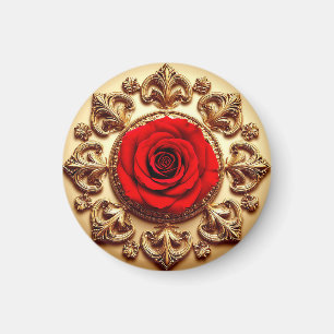 Elegante Rose mit aufwendigem Zierrahmen Magnet