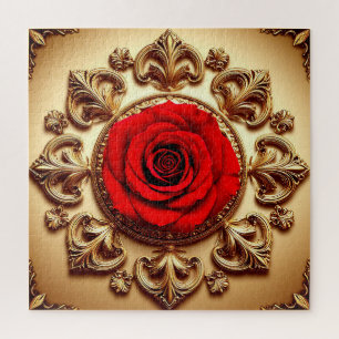 Elegante Rose mit aufwendigem Zierrahmen Puzzle