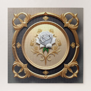Elegante Rose mit aufwendigem Zierrahmen Puzzle