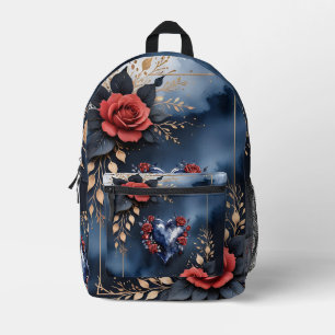 Elegante Rose mit goldenem Blattwerk Bedruckter Rucksack