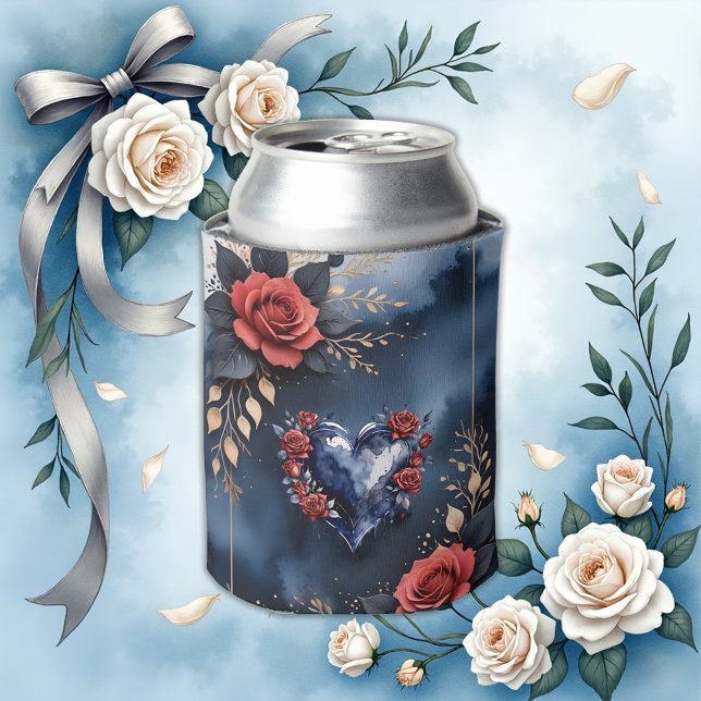 Elegante Rose mit goldenem Blattwerk Dosenkühler (Von Creator hochgeladen)